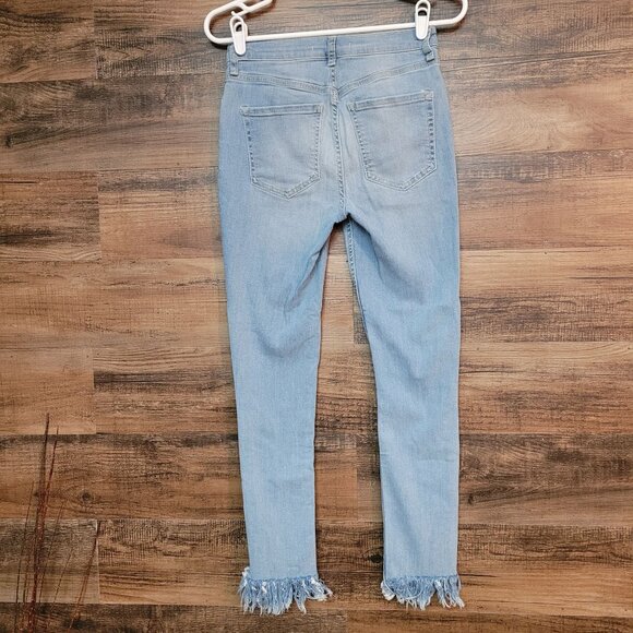 Free People Jeans 27 Great Heights Skinny Fray Fringe Hem Stretch Denim Light - Picture 2 of 10